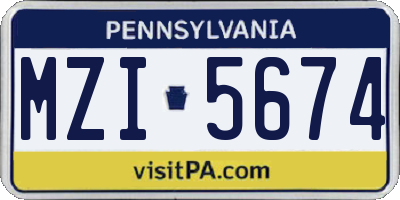 PA license plate MZI5674
