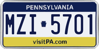 PA license plate MZI5701