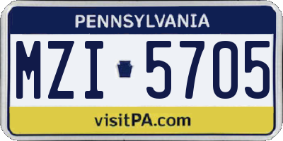 PA license plate MZI5705