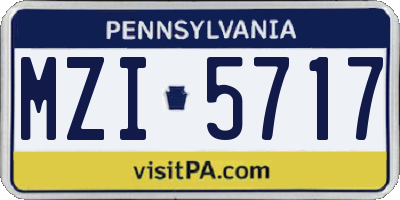 PA license plate MZI5717