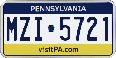 PA license plate MZI5721