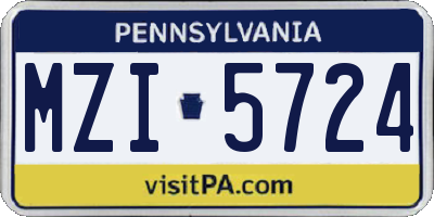 PA license plate MZI5724