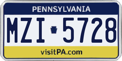 PA license plate MZI5728