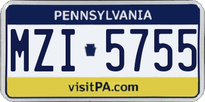 PA license plate MZI5755