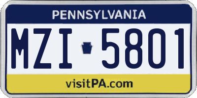 PA license plate MZI5801