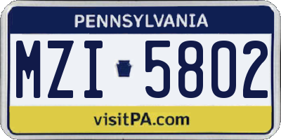 PA license plate MZI5802