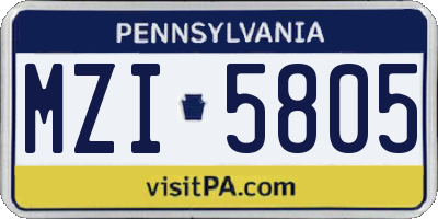 PA license plate MZI5805
