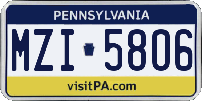 PA license plate MZI5806