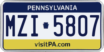 PA license plate MZI5807