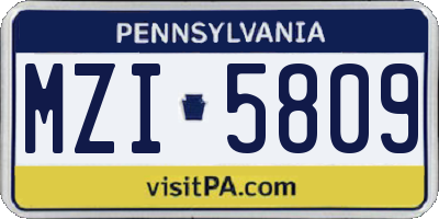 PA license plate MZI5809
