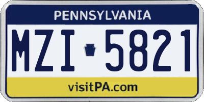 PA license plate MZI5821