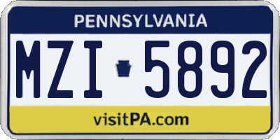 PA license plate MZI5892