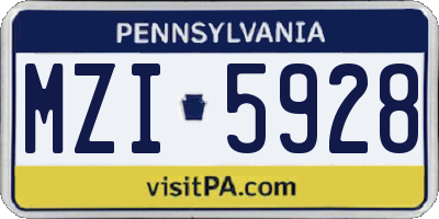 PA license plate MZI5928