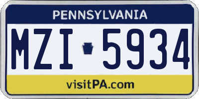 PA license plate MZI5934