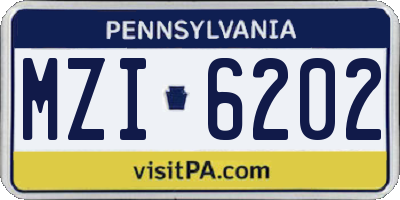 PA license plate MZI6202