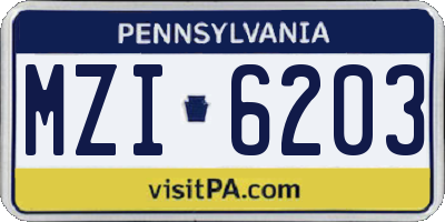 PA license plate MZI6203
