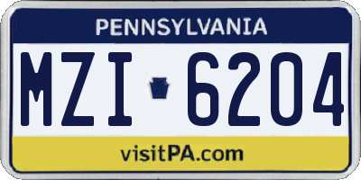 PA license plate MZI6204