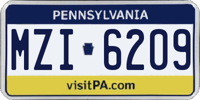 PA license plate MZI6209