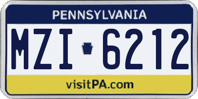 PA license plate MZI6212