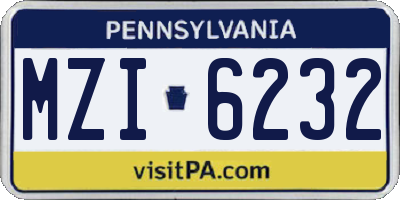 PA license plate MZI6232