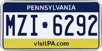 PA license plate MZI6292