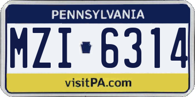 PA license plate MZI6314