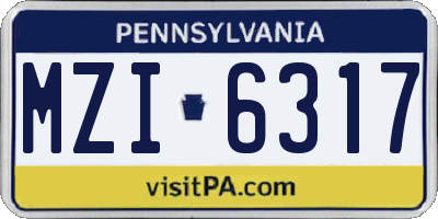 PA license plate MZI6317