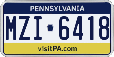 PA license plate MZI6418