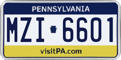 PA license plate MZI6601