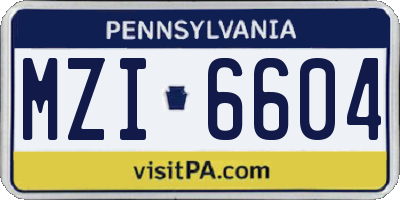 PA license plate MZI6604