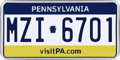 PA license plate MZI6701