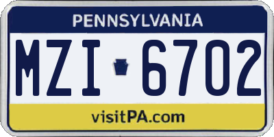 PA license plate MZI6702