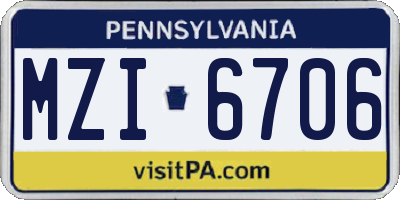 PA license plate MZI6706