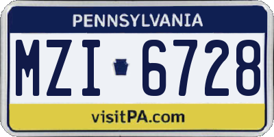 PA license plate MZI6728