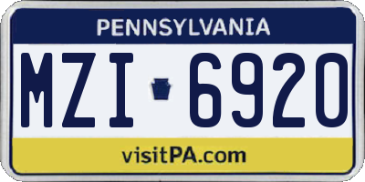 PA license plate MZI6920
