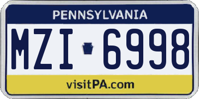 PA license plate MZI6998