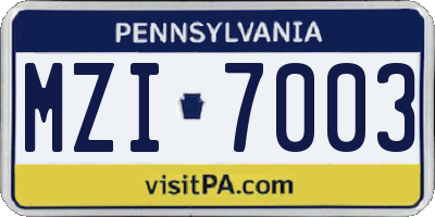 PA license plate MZI7003