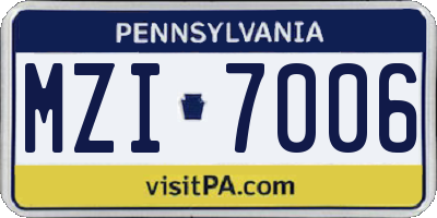 PA license plate MZI7006