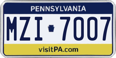 PA license plate MZI7007