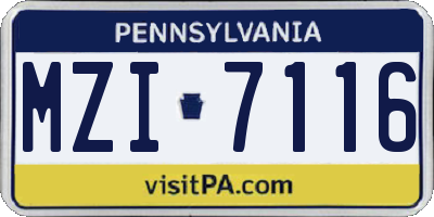 PA license plate MZI7116