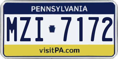 PA license plate MZI7172
