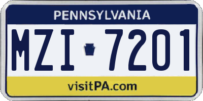 PA license plate MZI7201