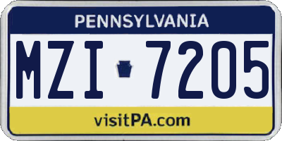 PA license plate MZI7205