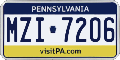 PA license plate MZI7206