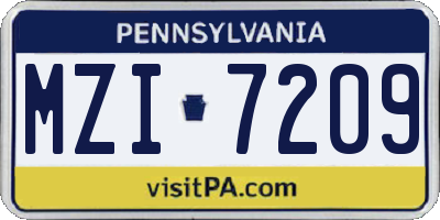 PA license plate MZI7209