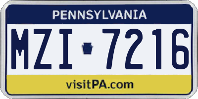 PA license plate MZI7216