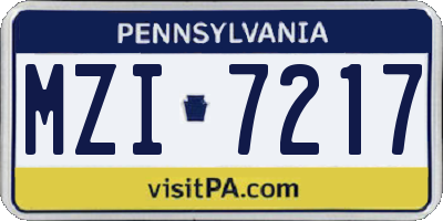 PA license plate MZI7217