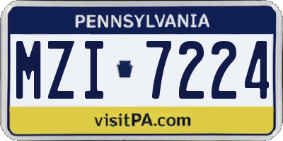 PA license plate MZI7224