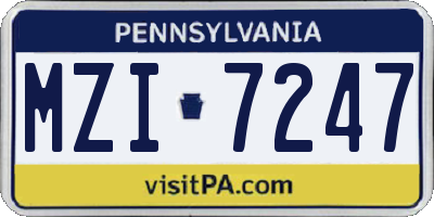 PA license plate MZI7247