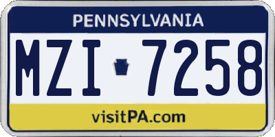 PA license plate MZI7258